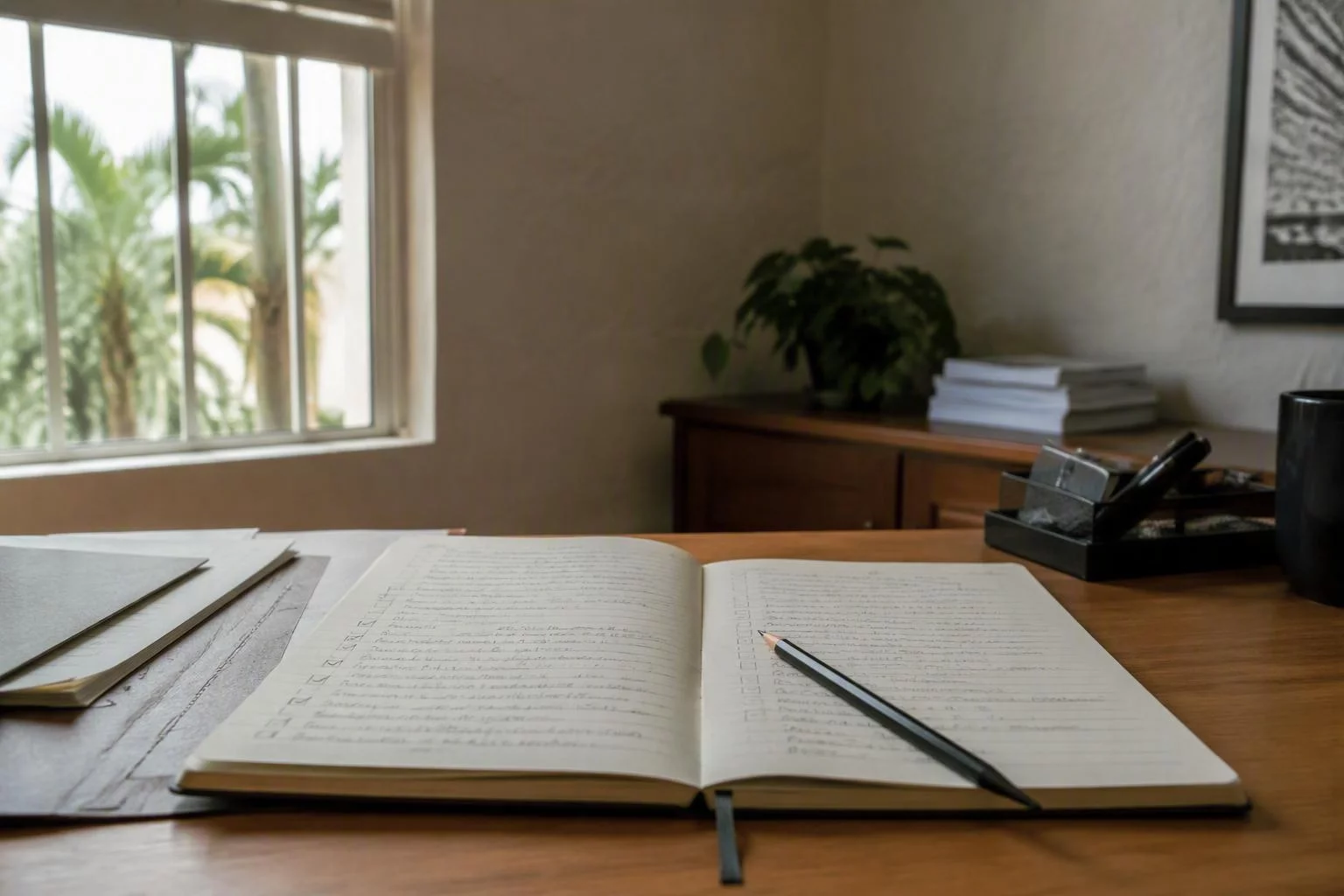 Caderno com a lista de exigências estaduais anotada à mão